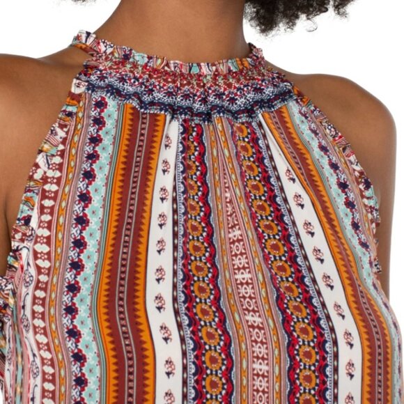 Liverpool Sleeveless Halter Top | Ruffle Details - Western Boho | Size Large - Picture 3 of 5